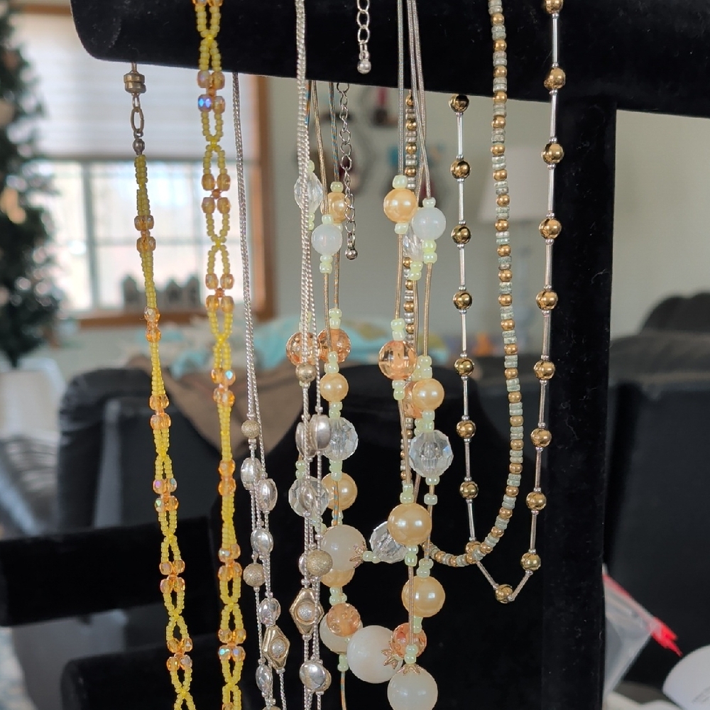 Multi-Strand Peach and Gold Beaded Women's Necklace